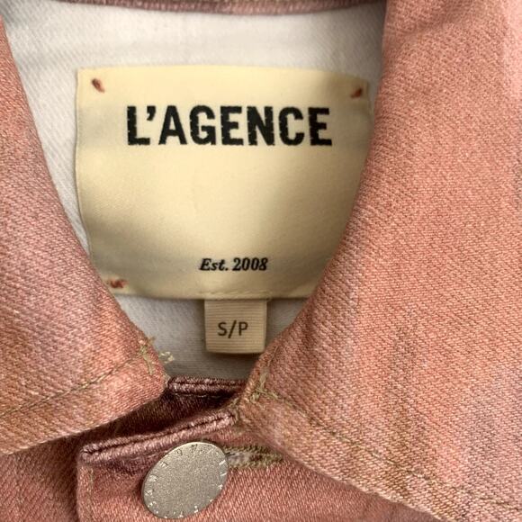 NEW L'AGENCE Janice Crop Jean Jacket in Nude Pink Camo - Picture 4 of 7